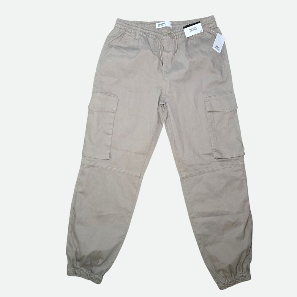 NWT Urban Heritage Baggy Cargo Jogger Pants Tan Khaki Large Elastic Waist Unisex